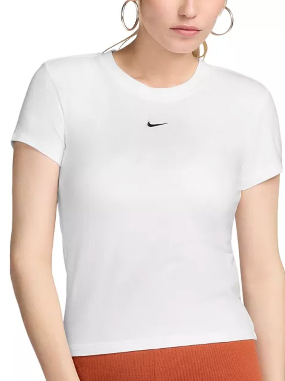 Nike Women’s White Logo Fitted Ribbed Classic Tee with Black Swoosh size Small